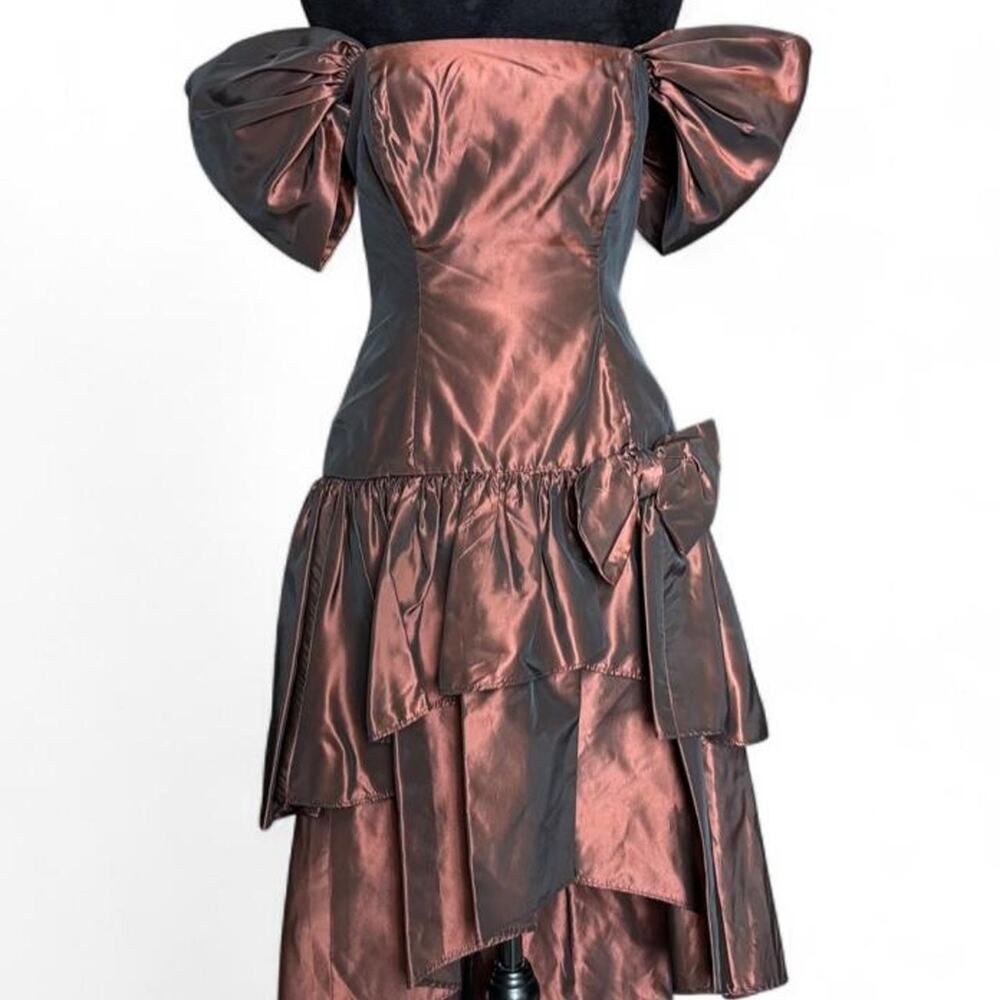 Vintage Brown Off Shoulder Party Dress – Coquette Bow M